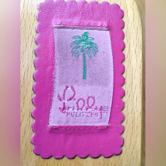 Lilly Pullitzer Vintage Green Leather Wooden Sandals Mules Floral Italy Size 10 - Picture 6 of 10